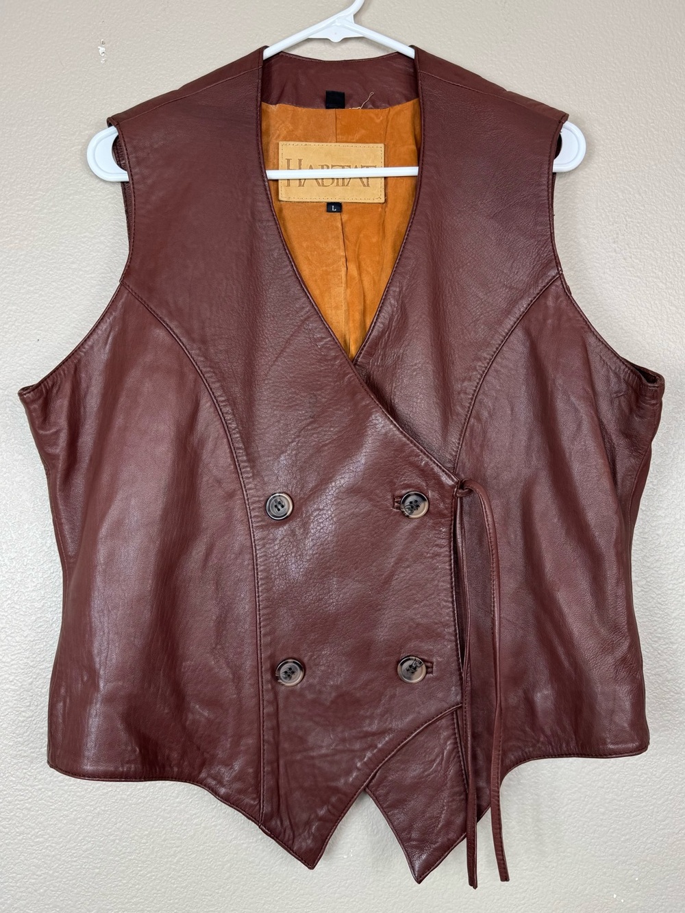 VTG Habitat Western Button Front Buttery Leather Vest Brown G